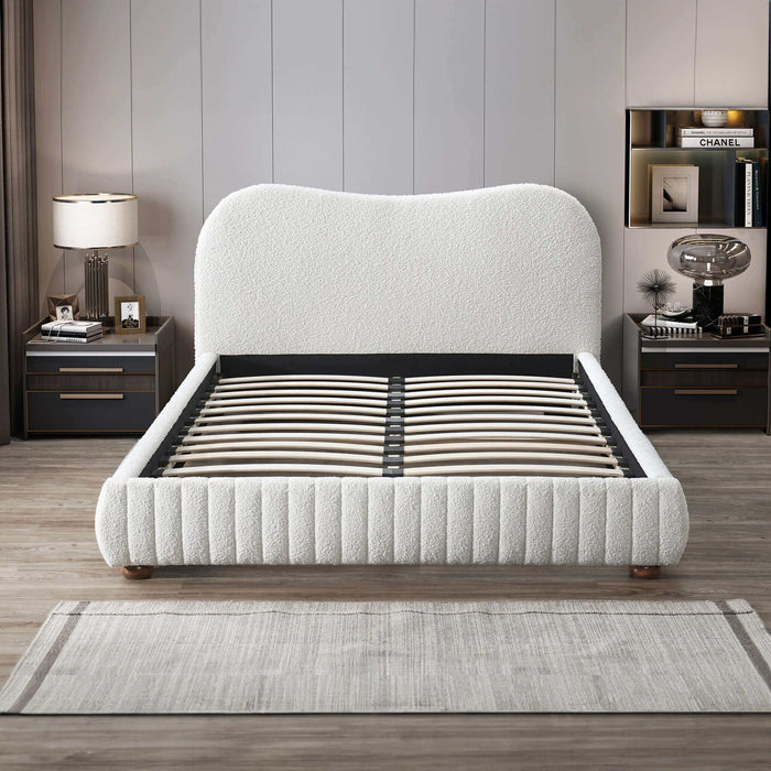 Norme Boucle Upholstered Low Profile Queen Size Platform Bed In Cream