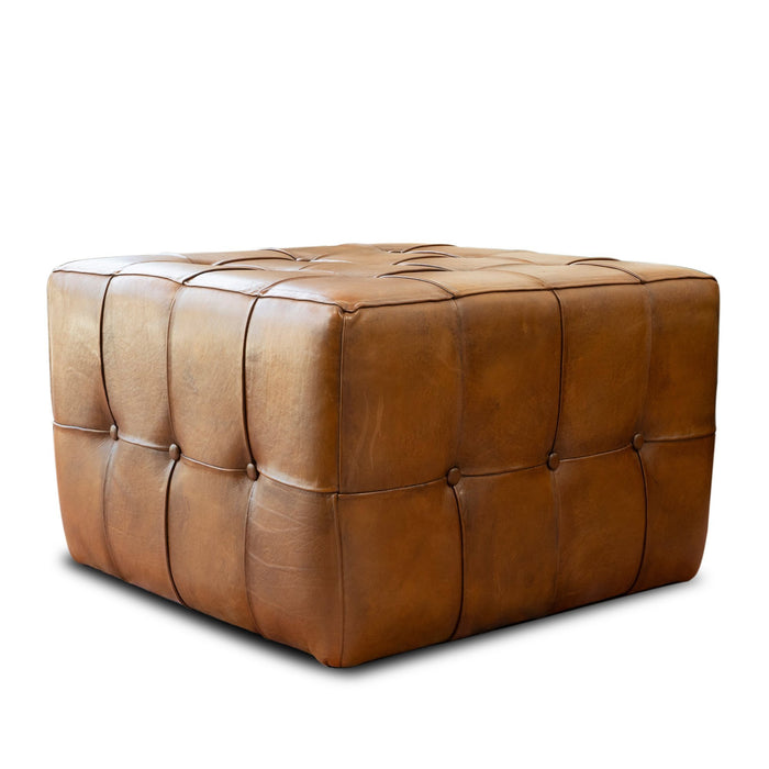 Benjiro Square Tan Leather Ottoman