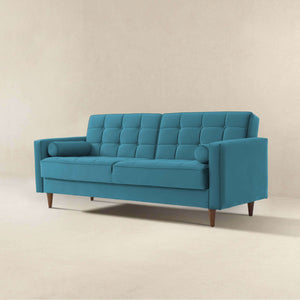 Baneton  Mid-Century Modern Teal Velvet Sleeper Sofa