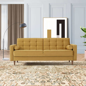 Baneton  Mid-Century Modern Yellow Velvet Sleeper Sofa