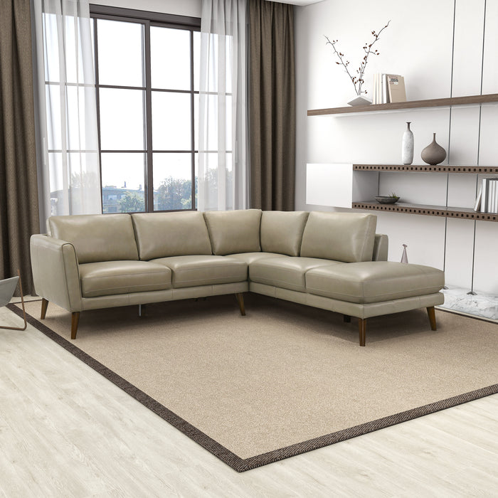 Benson Beige Leather Sectional Sofa Right Facing Chaise