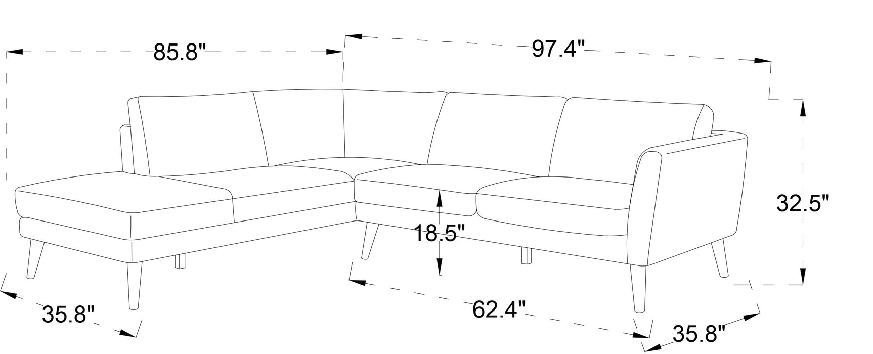 Benson Grey Fabric Sectional Sofa Left Facing Chaise