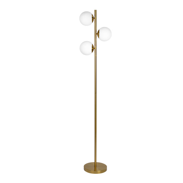 Brilliance Modern Gold Brush Floor Lamp, Opal Glass Shades and Round Metal Base