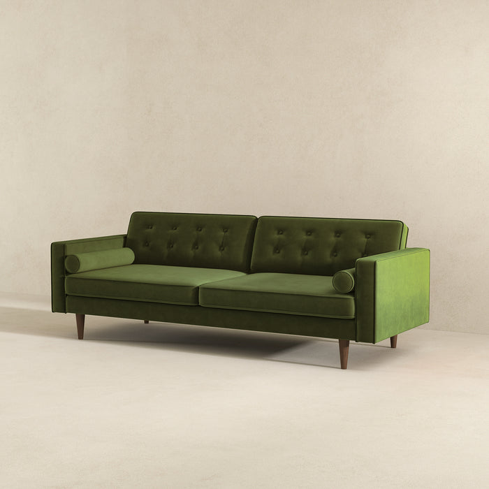 Casey Mid Century Modern Olive Green Velvet Sofa