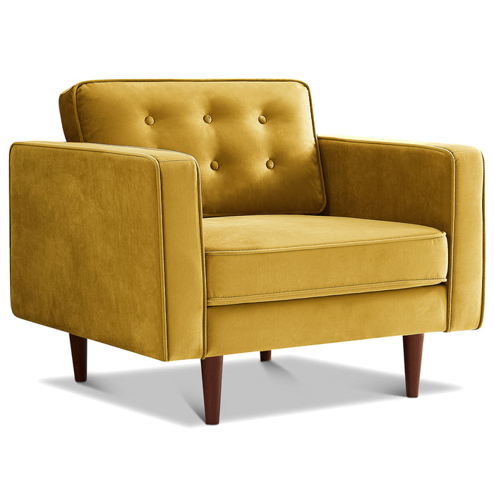 Casey Mid-Century Modern Pillow Back Velvet Upholstered Armchair in Gold