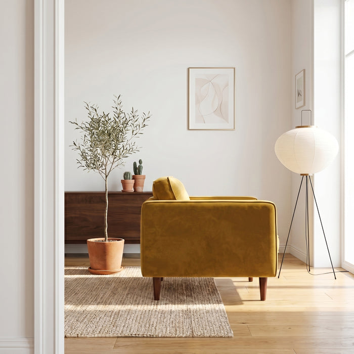 Casey Mid-Century Modern Pillow Back Velvet Upholstered Armchair in Gold