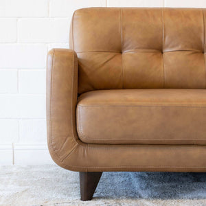 Allison Tufted Back Cognac Tan Genuine Leather Sofa