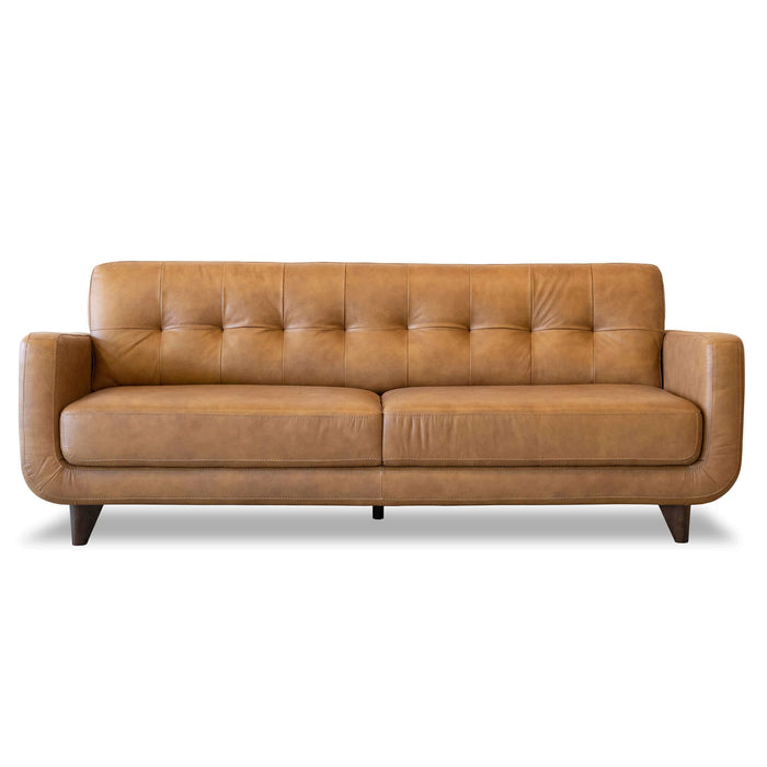 Allison Tufted Back Cognac Tan Genuine Leather Sofa