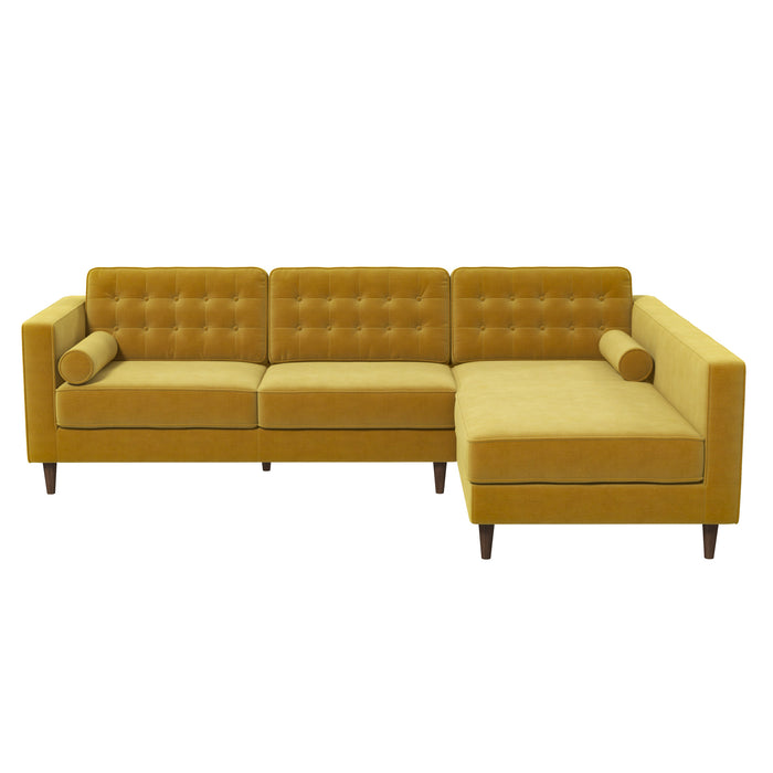 Christian  Dark Yellow Velvet Sectional Sofa Right Facing