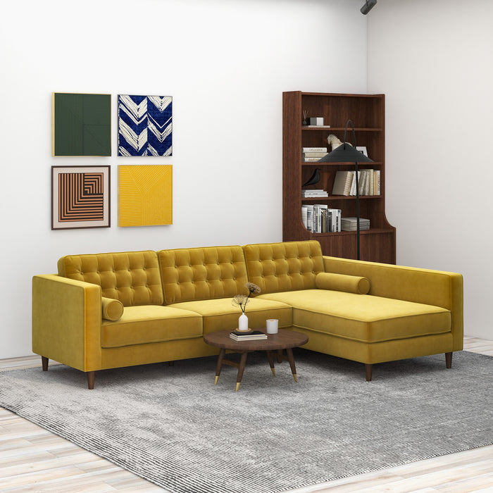 Christian  Dark Yellow Velvet Sectional Sofa Right Facing