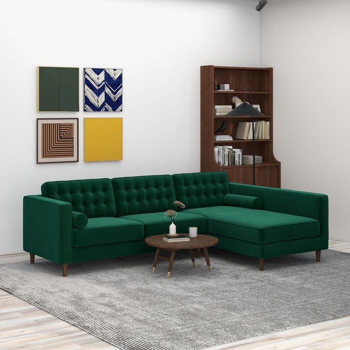 Christian Green Velvet Sectional Sofa Right Facing