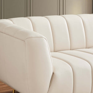 LaMattina Genuine Italian Beige Leather Channel Tufted Sofa