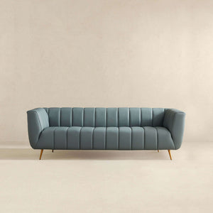 LaMattina Genuine Italian Blue Leather Channel Tufted Sofa