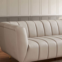 LaMattina Genuine Italian Grey Leather Channel Tufted Sofa
