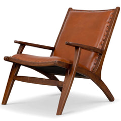 Maria Mid-Century Modern Tight Back Genuine Leather Upholstered Lounge Chair