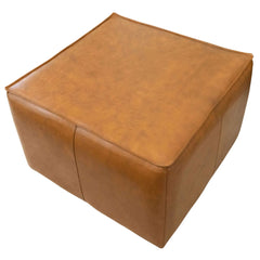 Mallory Mid-Century Square Genuine Leather Upholstered Ottoman in Tan