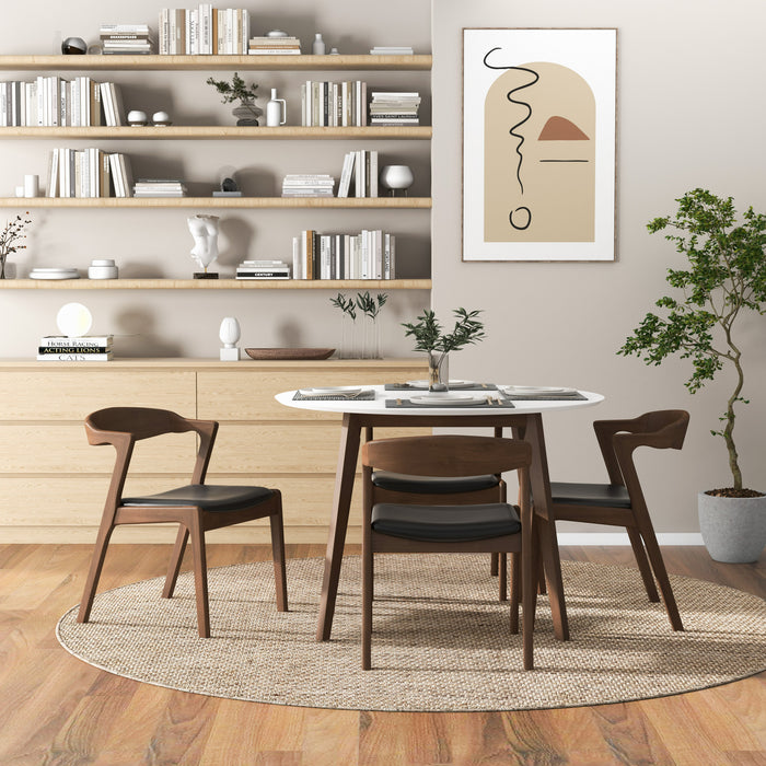 Dakota Solid Wood & Black Vegan Leather Dining Chair – Walnut Finish | Ashcroft Imports Furniture