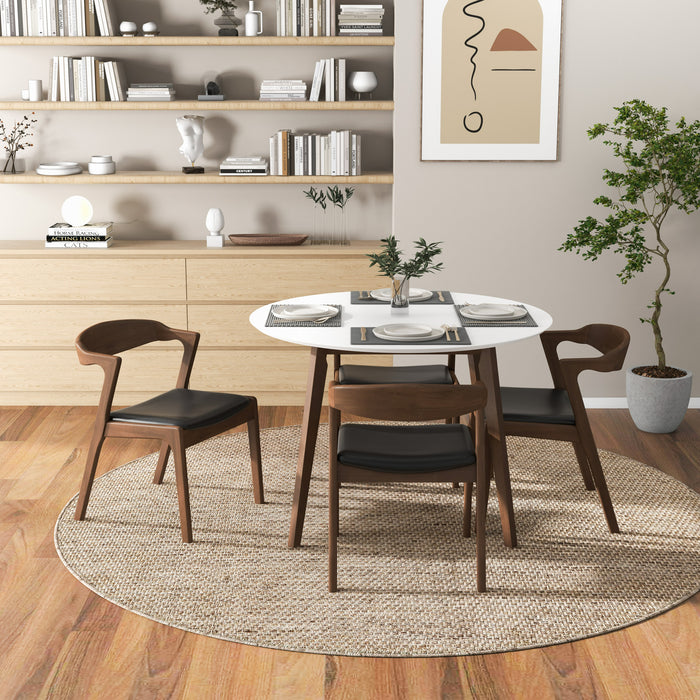 Dakota Solid Wood & Black Vegan Leather Dining Chair – Walnut Finish | Ashcroft Imports Furniture