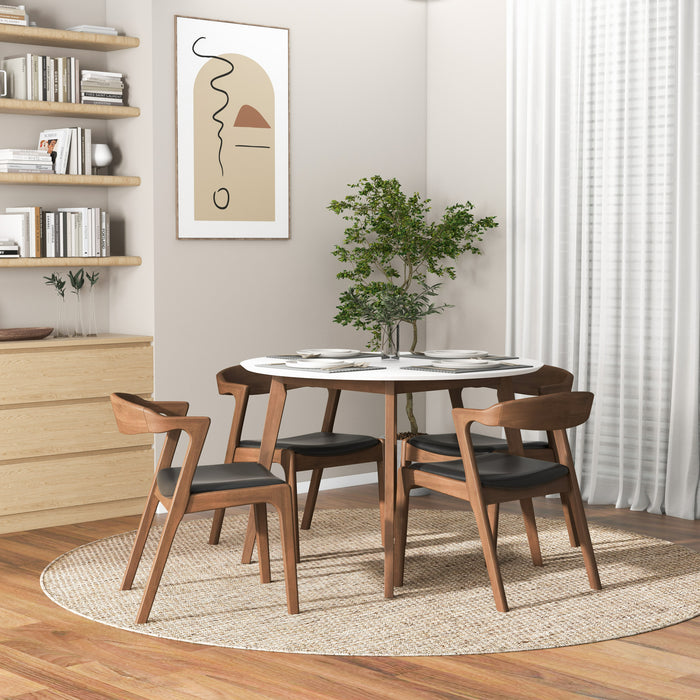 Dakota Solid Wood & Black Vegan Leather Dining Chair – Walnut Finish | Ashcroft Imports Furniture