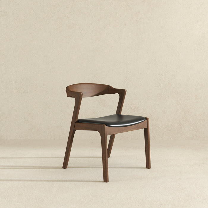 Dakota Solid Wood & Black Vegan Leather Dining Chair – Walnut Finish | Ashcroft Imports Furniture