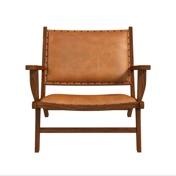 Daniel Mid-Century Modern Genuine Tan Leather Lounge Chair | Ashcroft Imports Furniture