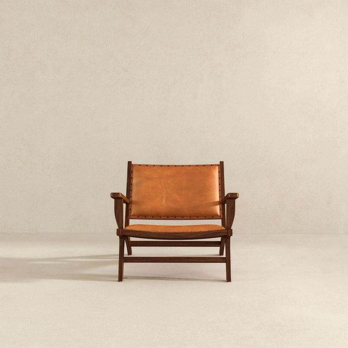 Daniel Mid-Century Modern Genuine Tan Leather Lounge Chair | Ashcroft Imports Furniture