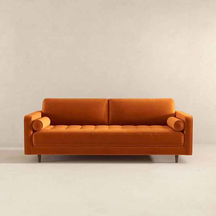 Anthony  Burnt Orange Pillow Back Velvet Sofa