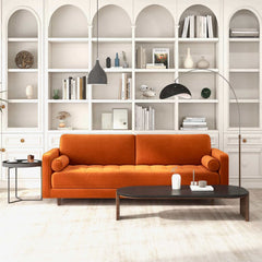 Anthony Mid-Century Modern Burnt Orange Pillow Back Velvet Sofa