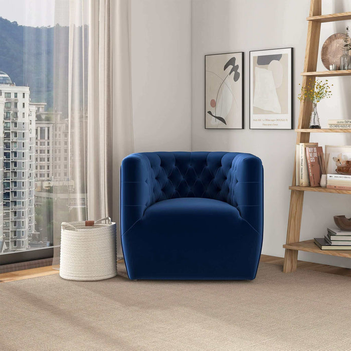 Delaney Mid-Century Modern Dark Blue Velvet Swivel Accent Chair | Ashcroft Imports Furniture