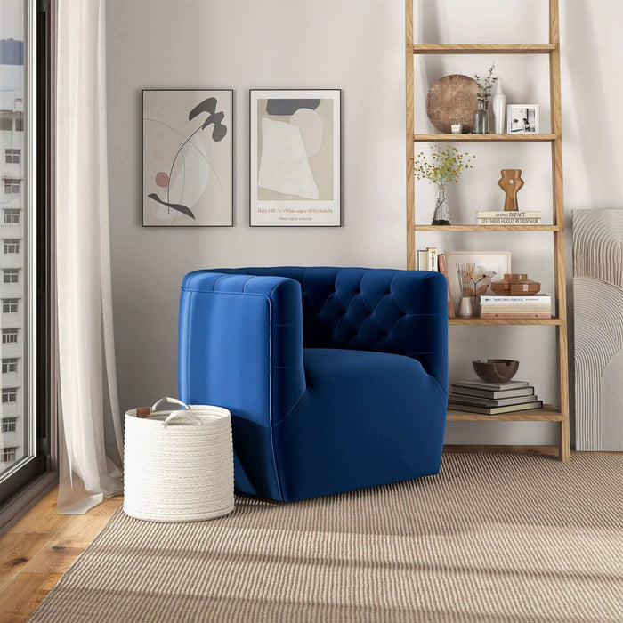 Delaney Mid-Century Modern Dark Blue Velvet Swivel Accent Chair | Ashcroft Imports Furniture