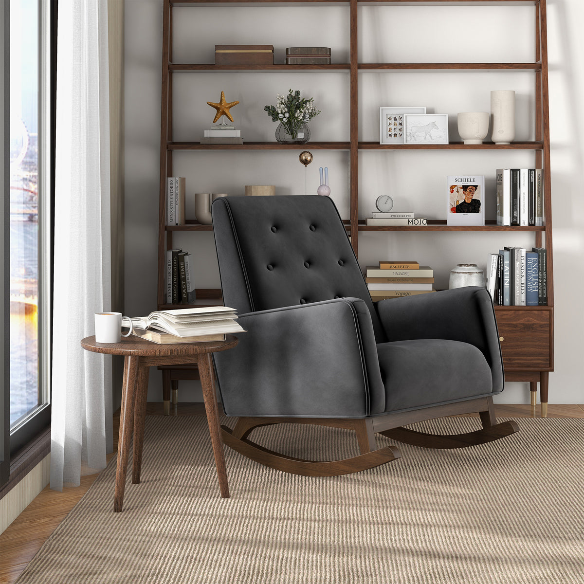 Demetrius Dark Grey Fabric Solid Wood Rocking Chair | Ashcroft Imports ...