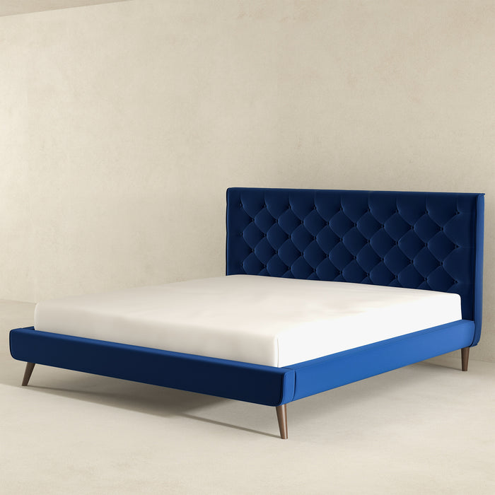 Dillon Blue Velvet Platform Bed (King Size)