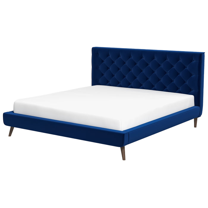 Dillon Blue Velvet Platform Bed (King Size)