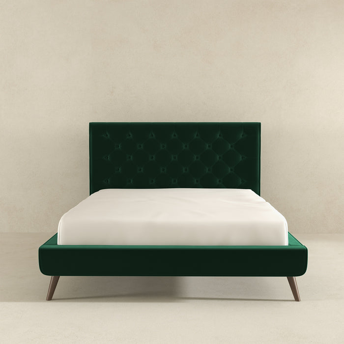Dillon  Dark Green Velvet Platform Bed (Queen Size)