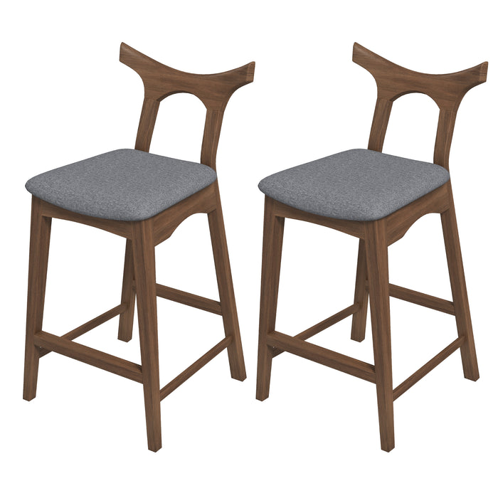Dorane Solid Wood Frame Grey Fabric Upholstered Bar Stool - Set of 2