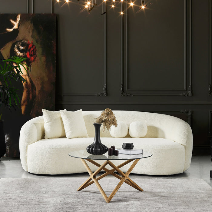 Drake Japandi Style Curvy Ivory Boucle Sofa