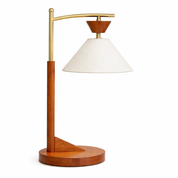 Dreamlight Table Lamp, Brown Solid Wood Base with Elegant Cone Linen Shade