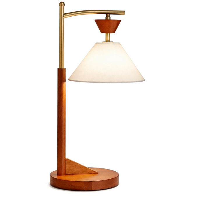 Dreamlight Table Lamp, Brown Solid Wood Base with Elegant Cone Linen Shade