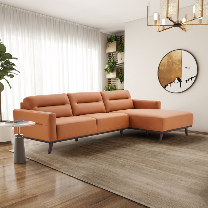 Ella L-Shaped Cognac PU Leather Right Sectional Couch