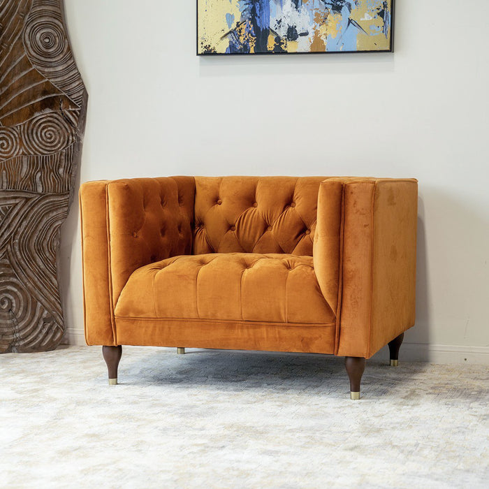 Evelyn Burnt Orange Velvet Lounge Chair