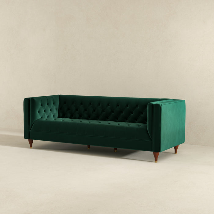 Evelyn Mid Century Modern Dark Green Velvet Luxury Chesterfield Sofa