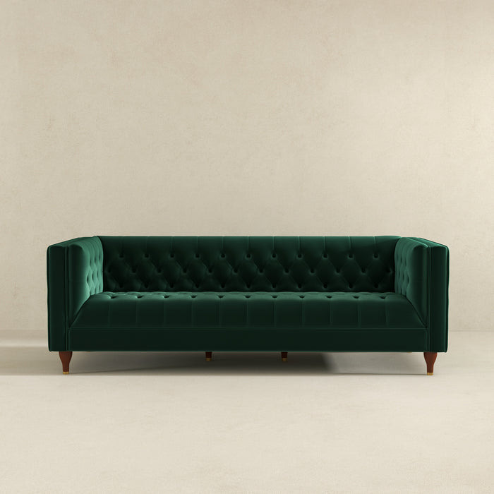 Evelyn Mid Century Modern Dark Green Velvet Luxury Chesterfield Sofa