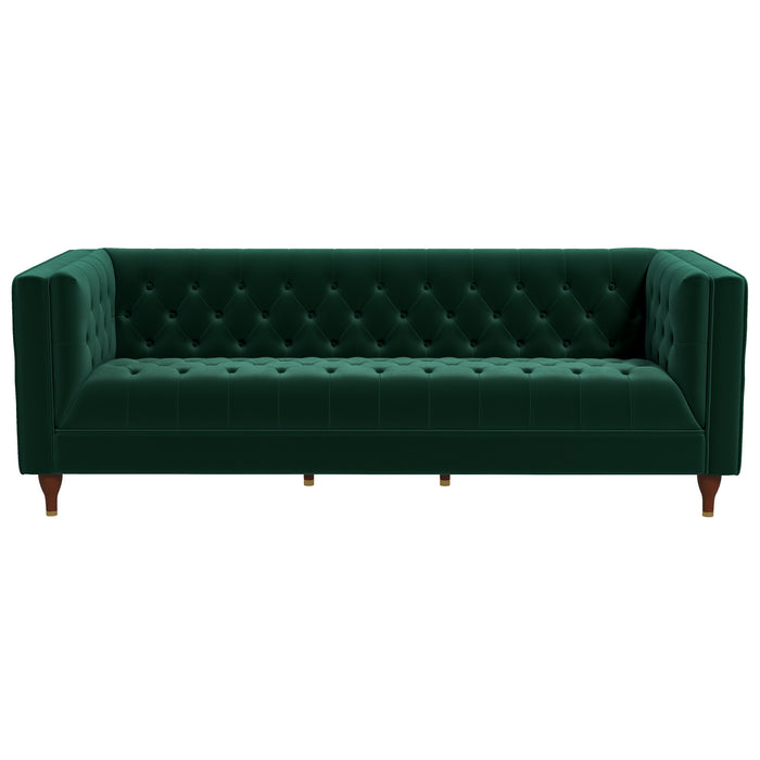 Evelyn Mid Century Modern Dark Green Velvet Luxury Chesterfield Sofa