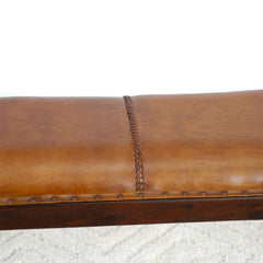 Chad  Mid Century Modern Tan Leather Bench