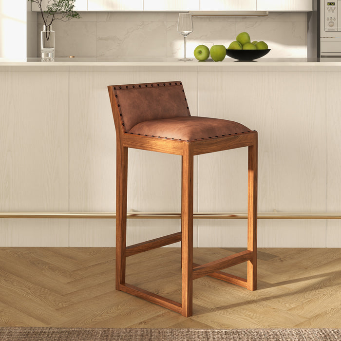Gavin 25'' Solid Wood Genuine Leather Counter Stool
