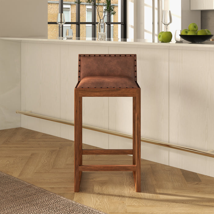 Gavin 25'' Solid Wood Genuine Leather Counter Stool