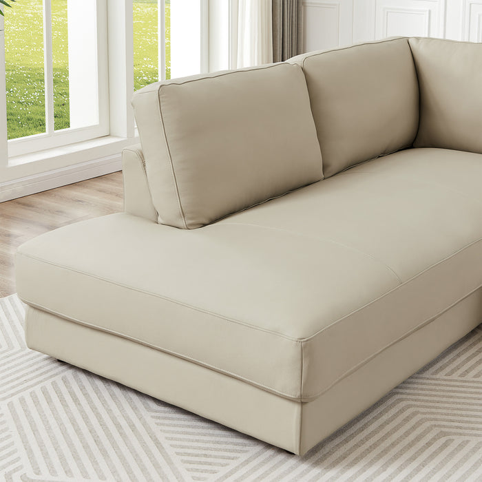 Glander Cream Leather Sectional Sofa Left Facing