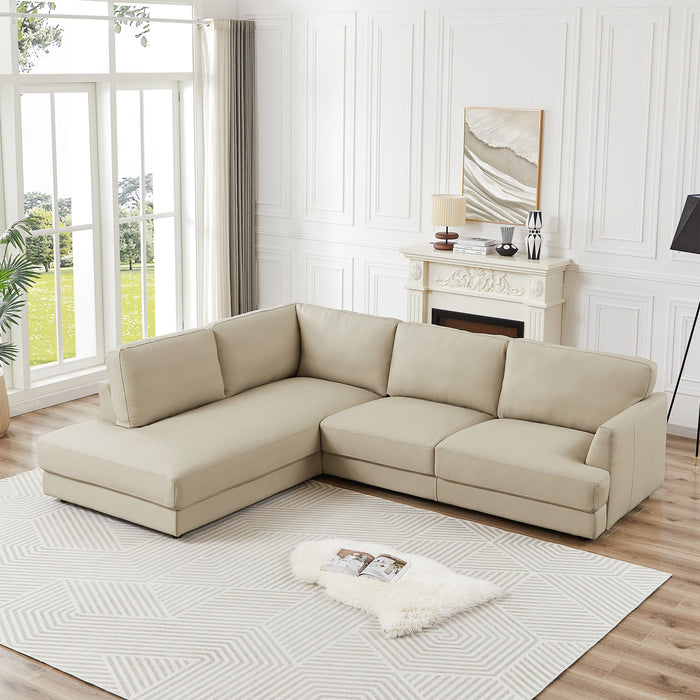 Glander Cream Leather Sectional Sofa Left Facing