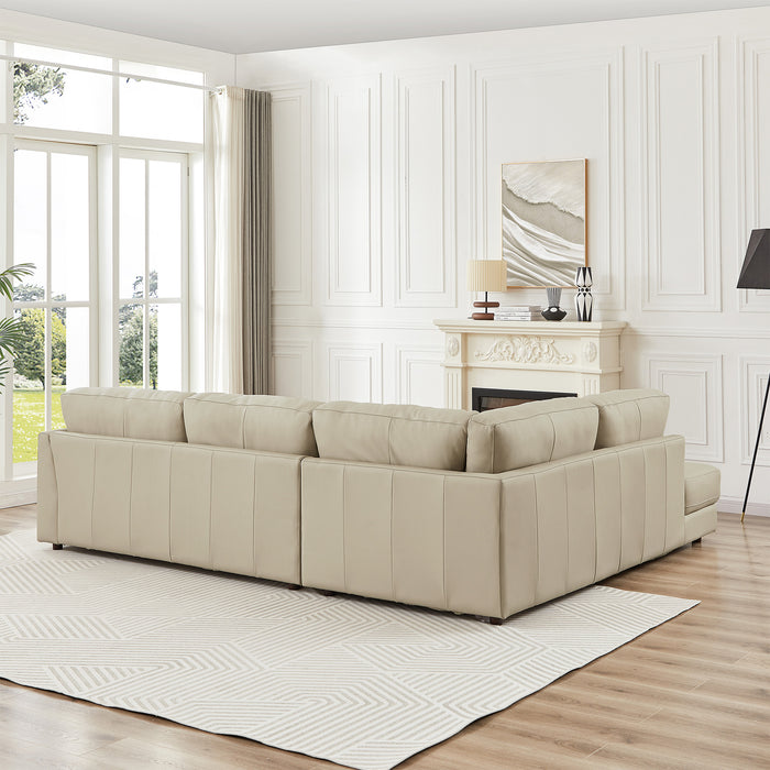 Glander Cream Leather Sectional Sofa Left Facing