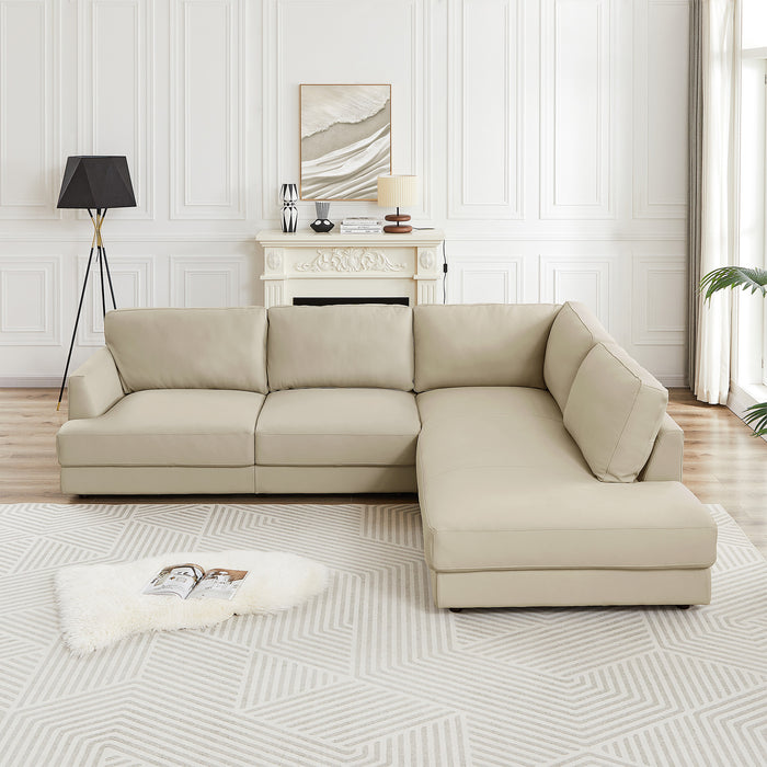 Glander Cream Leather Sectional Sofa Right Facing